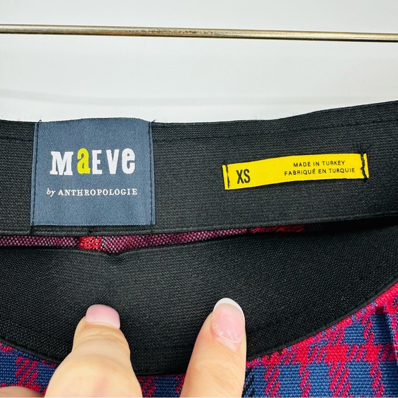 Anthropologie Maeve Margot Red Blue Plaid Flare Leg Pull On Stretch Pants New XS - Picture 10 of 12